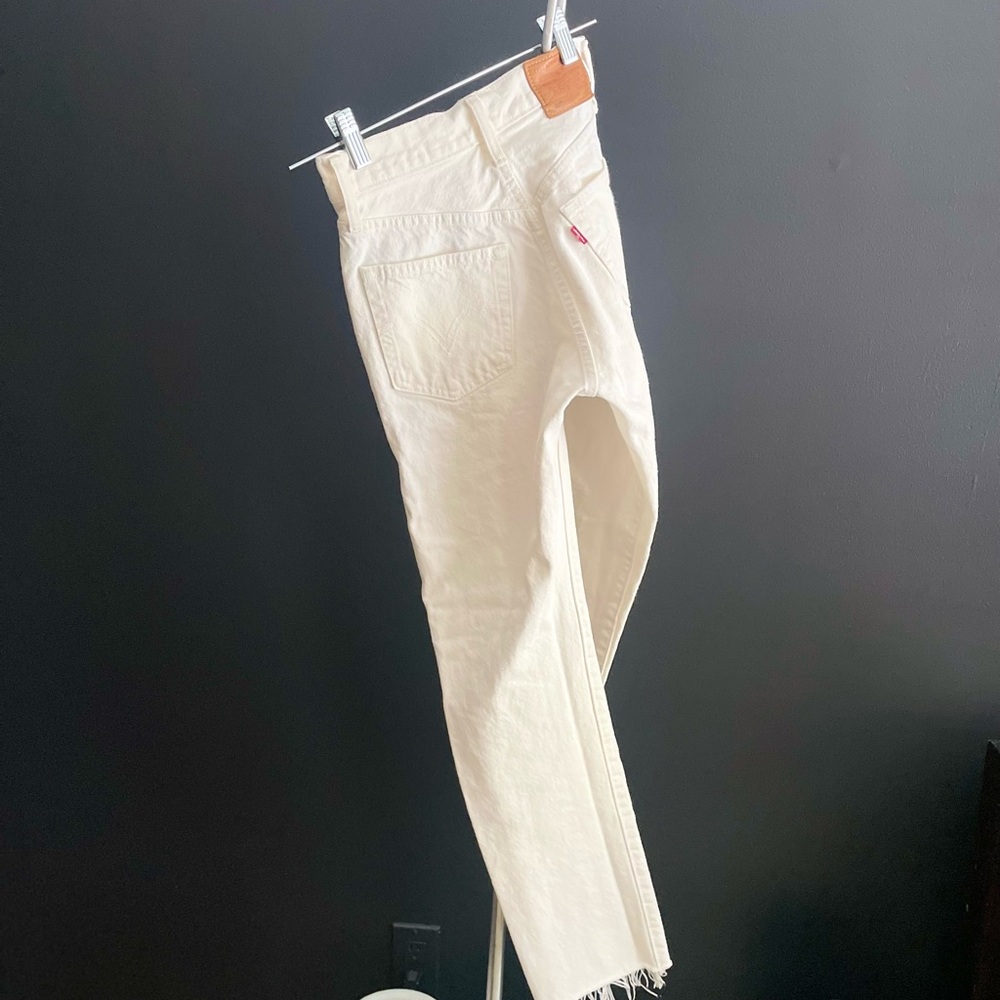 LEVI'S 501 Original Jeans Ecru Distressed Denim Sz 23x28